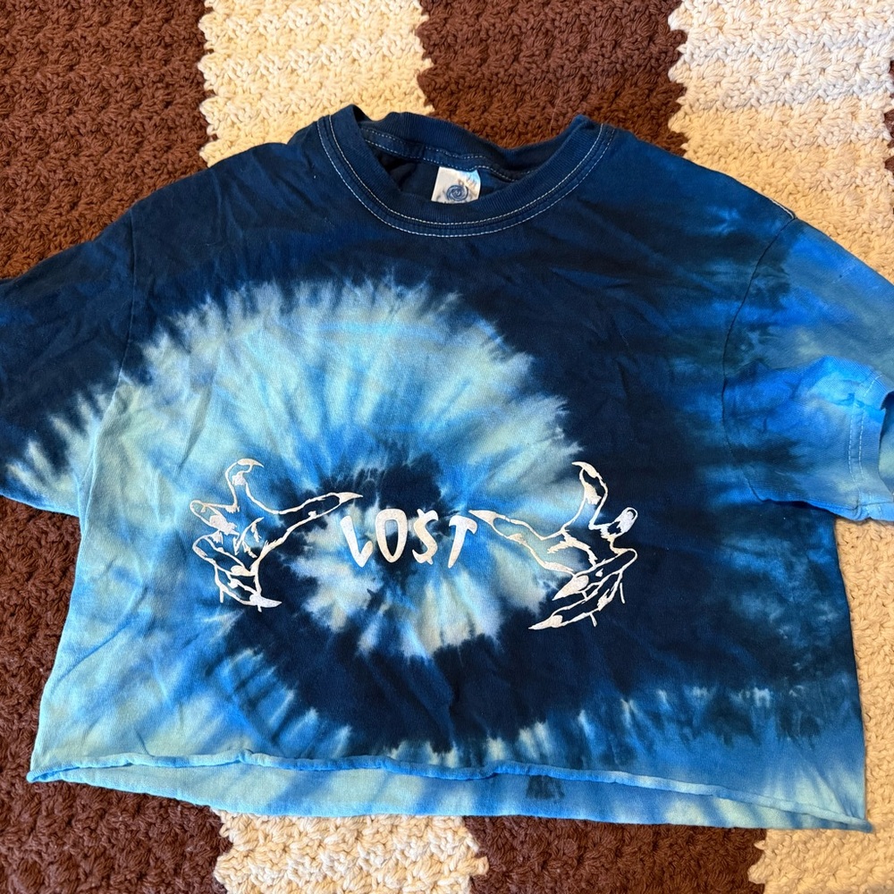 Lost Blue Tie-Dye Crop Tee with White Logo